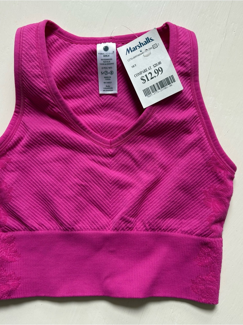Yogalicious Bright Fuchsia Ribbed V-Neck Crop Tank Small 7-8 NWT